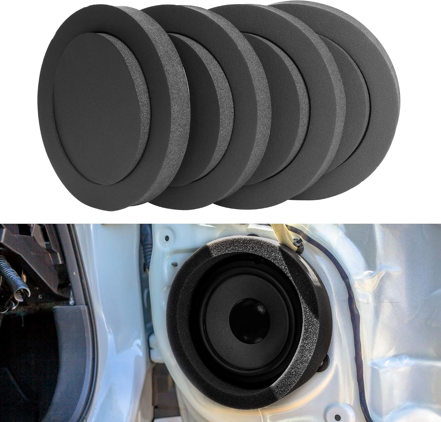 4PCS 6.5" Speaker Foam, 6.5 Speaker Foam Rings, Self Adhesive High Rebound Sponge Bass Blocker Kit for Car Door Speaker Baffles Enhancer, Car Audio Accessories Avoid Sound Diffusion
