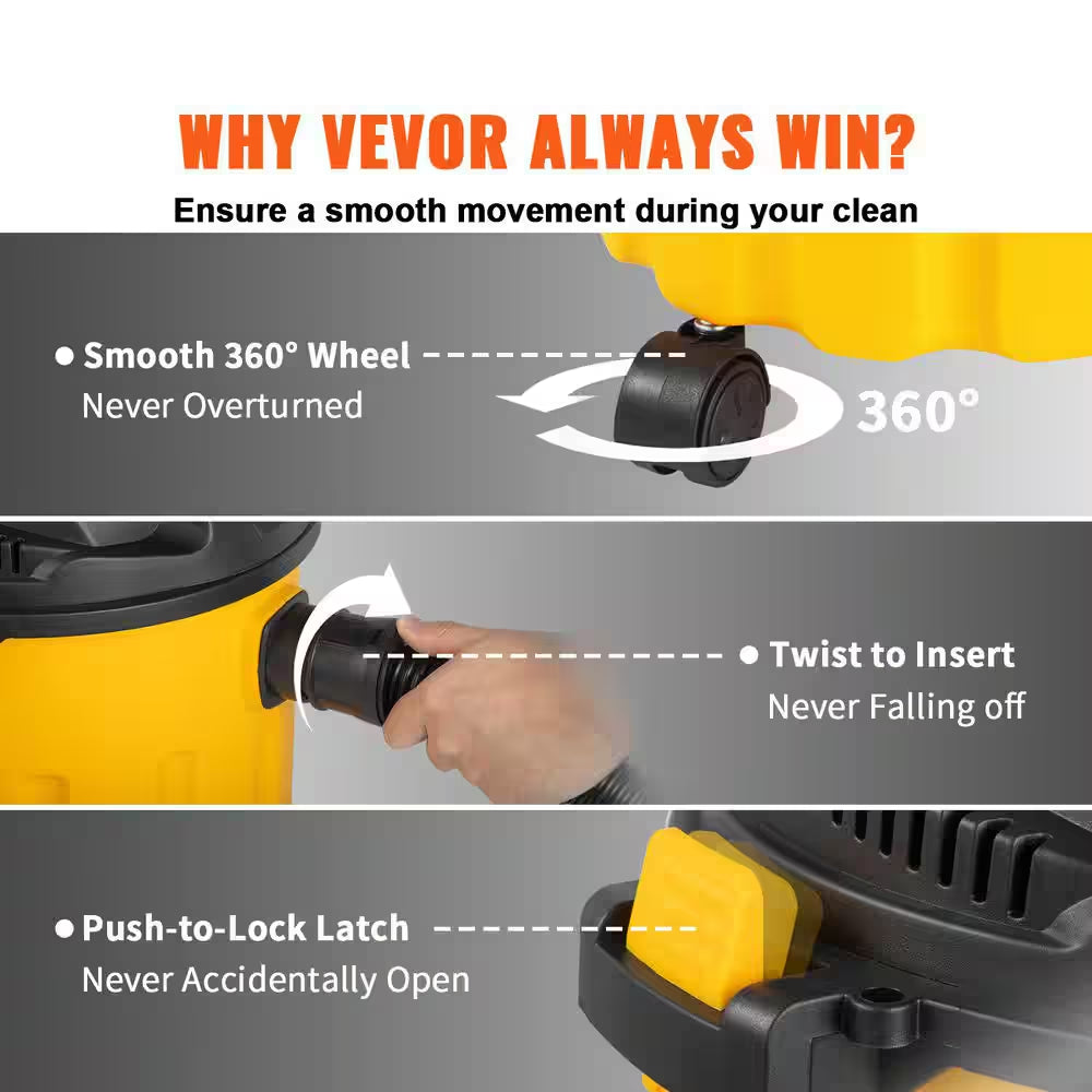 Wet Dry Vac, 2.6 Gal., 2.5 Peak HP, 3 in 1 Portable Shop Vacuum with Blowing Function, Attachments Storage, Perfect