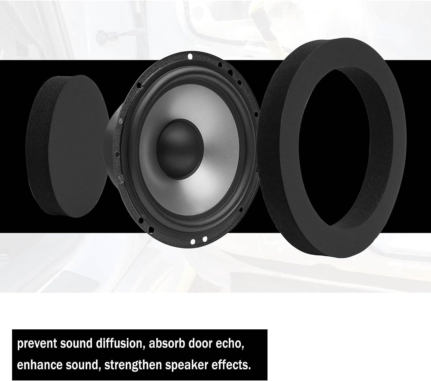 4PCS 6.5" Speaker Foam, 6.5 Speaker Foam Rings, Self Adhesive High Rebound Sponge Bass Blocker Kit for Car Door Speaker Baffles Enhancer, Car Audio Accessories Avoid Sound Diffusion