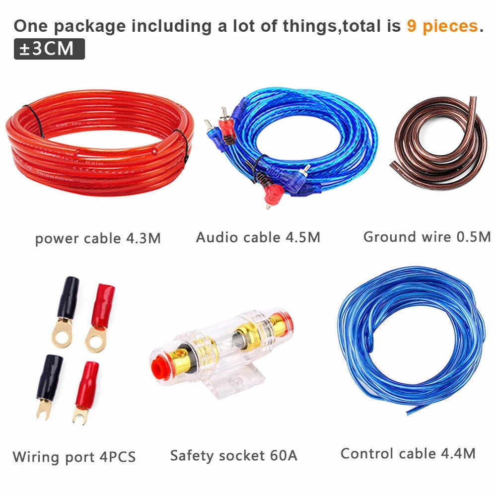 1500W Car Audio Speakers Wiring Kit 8GA 60AMP Subwoofer Amplifier AMP Wiring Fuse Holder Wire Cable Vehicle Modification Parts